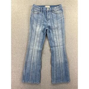 FREE PEOPLE So Many Seams Size 27 (26x29) Retro 70s Flare Jeans Light Blue